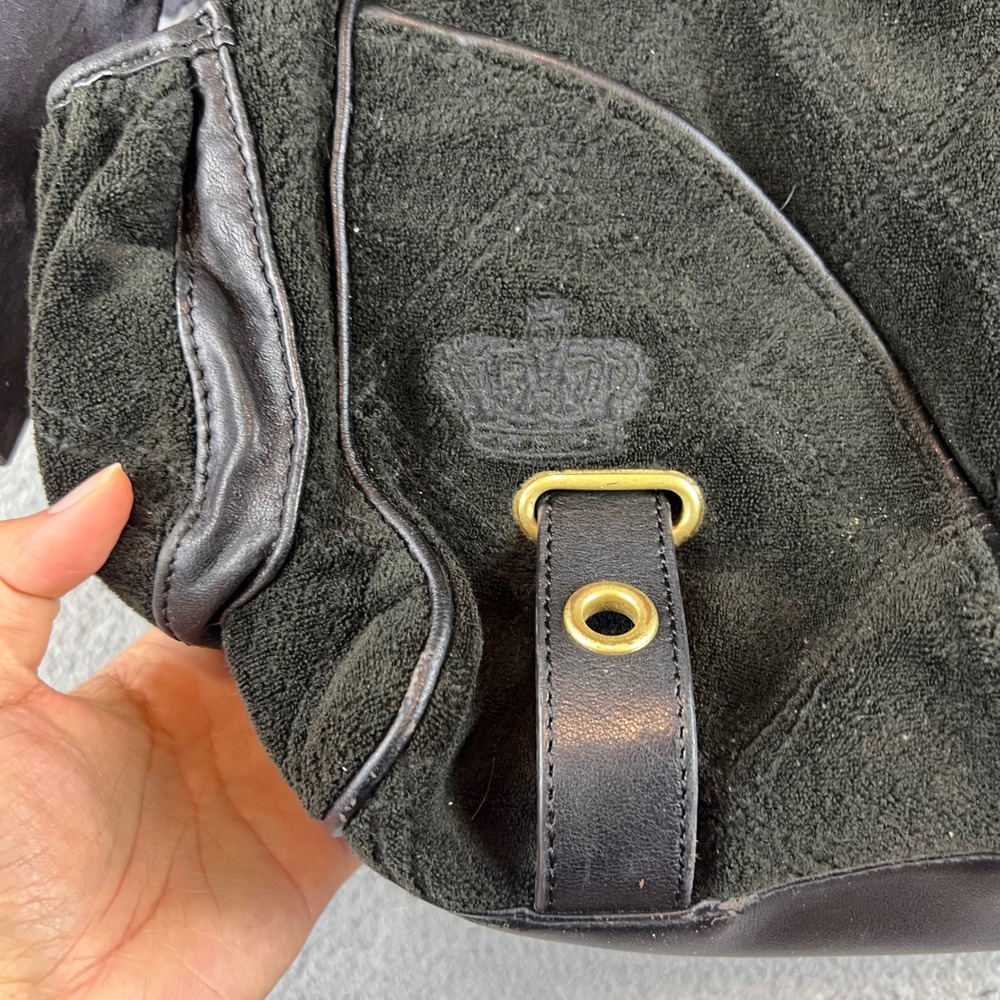 Juicy Couture Daydreamer Olive Velour Leather Bow Shoulder Bag Y2K Crown Crest - Picture 3 of 16